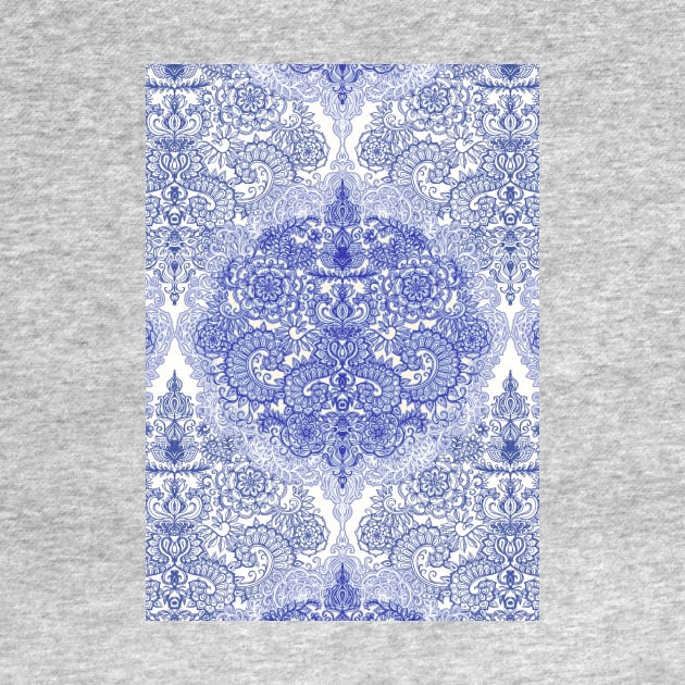 Happy Place Doodle in Cornflower Blue, White & Grey by micklyn